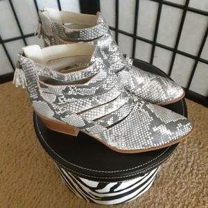 Final Fergalicious Snake Print Cut-Out Ankle Boots